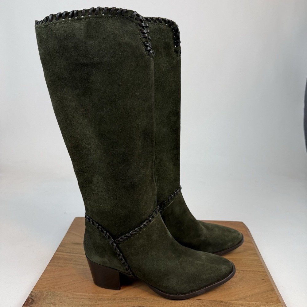 New Womens Napoleoni Italian Green Suede Stitching Boots‎ Size 41 / 11